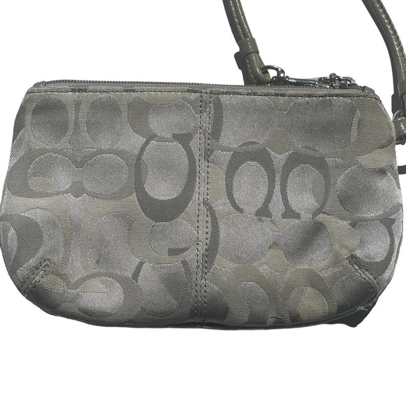 COACH Signature Gray Monogram Leather & Canvas Flap Wristlet - Picture 6 of 13